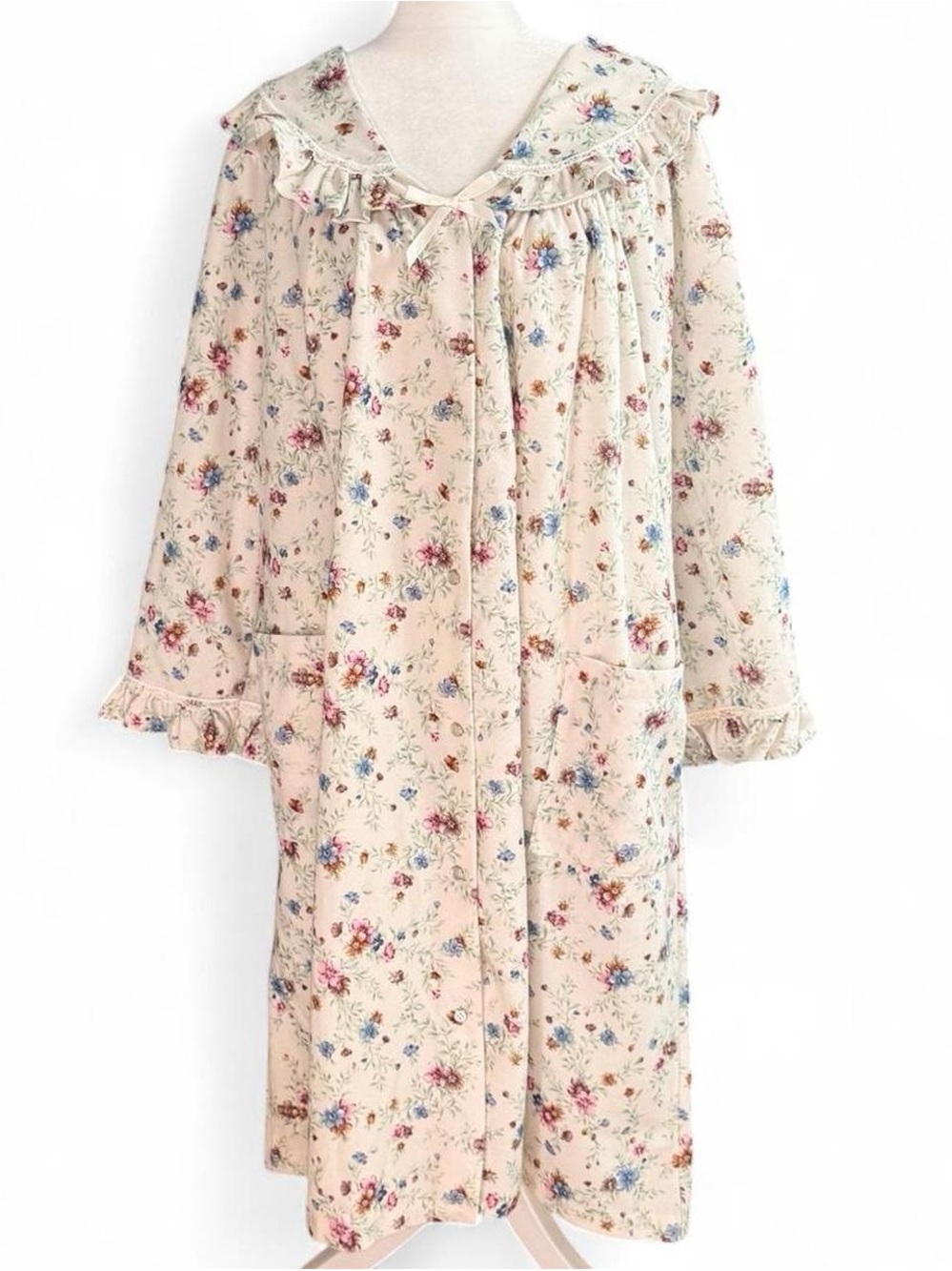 Vintage 90s Simply Basic Cottagecore Floral Button Front House Robe 1X